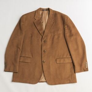 Vintage Chaps Ralph‎ Lauren Faux Suede Blazer Mens 48R Camel Brown Lined Coat